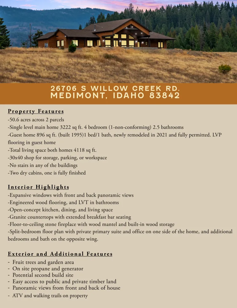 26706 S WILLOW CREEK ROAD Medimont, ID 83842