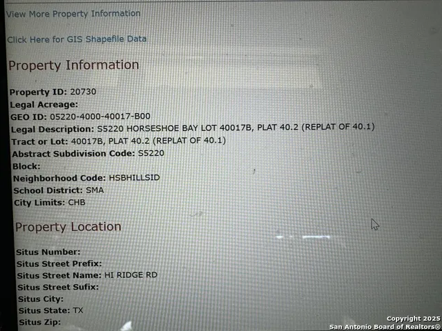 LOT 40017 Hi Ridge Rd Horseshoe Bay, TX 87657