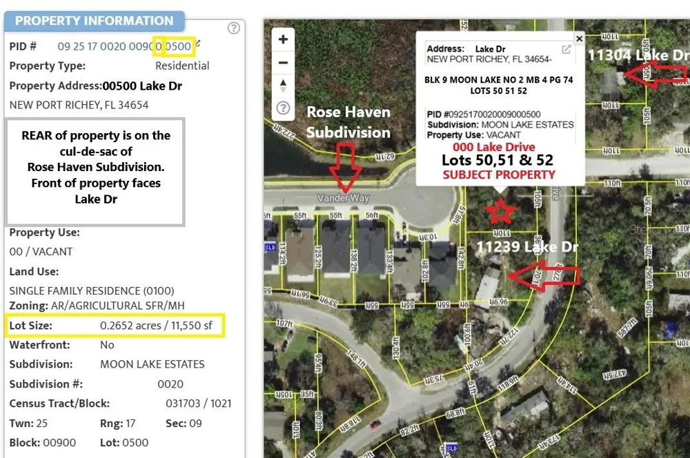 Lot 50, 51, 52 LAKE DR New Port Richey, FL 34654