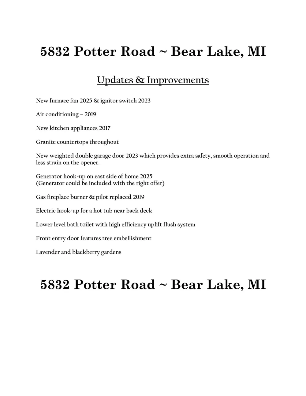5832 Potter Road Bear Lake, MI 49614