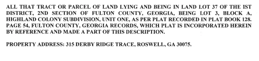 315 Derby Ridge TRCE Roswell, GA 30075