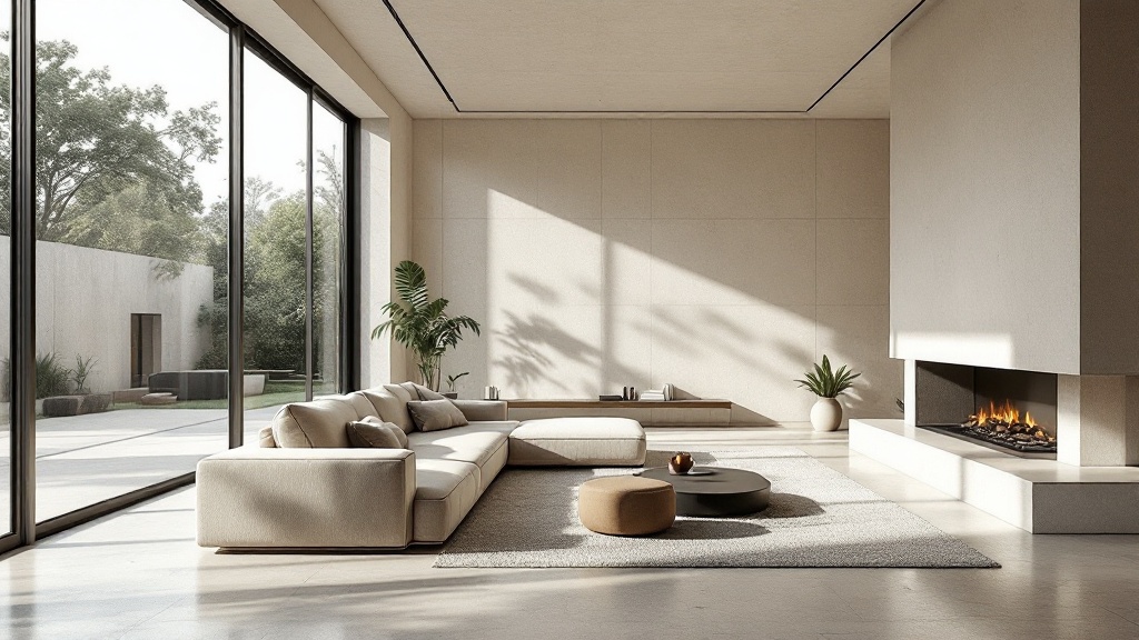 Modernist living room with warm golden light